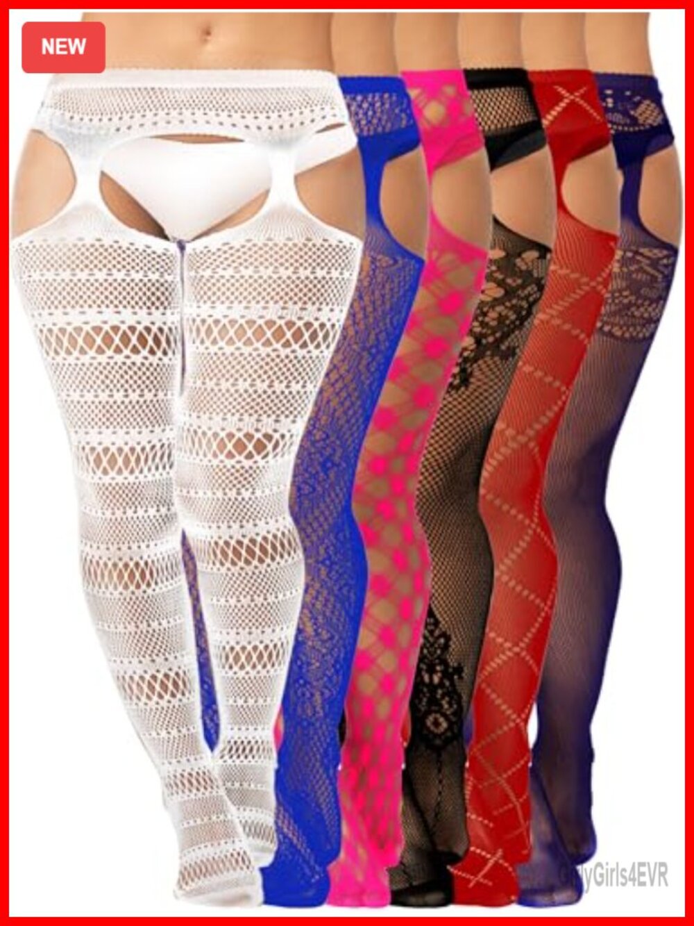 Fishnet Thigh High Stockings with Garter Belt Nylon Spandex 6 Pairs